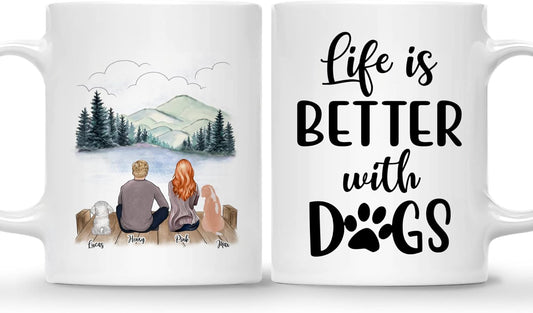 Gossby Personalized Dog Mug - Life is Better with Dogs (Couple 2 Dogs) 11oz, 15oz Mom, Dad for Women, Men Customized Lovers Gift Dad, Parents (GBMUG146VAR306)