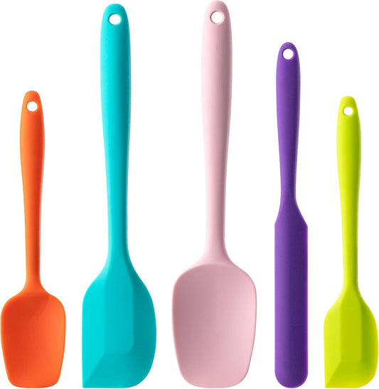 Silicone Spatula Set, 5 Piece Food Grade Rubber Spatulas for Baking, Cooking, and Mixing High Heat Resistant Non Stick Dishwasher Safe BPA-Free (Multicolor)