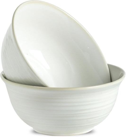 Hasense Serving Bowls, 9 Inch Ceramic Salad Bowls for Kitchen, 84 Ounce Mixing Bowl for Soup Pho Pasta Popcorn, Dishwasher & Microwave Safe, Set of 2(Clay-Infused White)