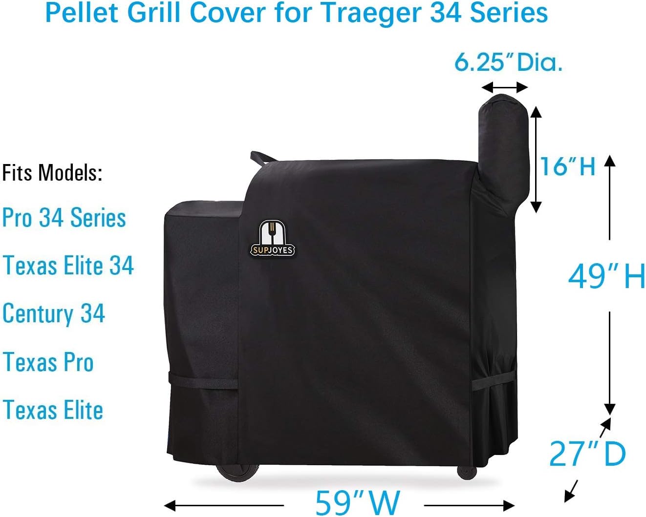 SUPJOYES Grill Cover for Traeger 34 & 780 Series, Heavy Duty Waterproof Wood Pellet BBQ Accessories for Traeger Pro 34 Smoker Grill