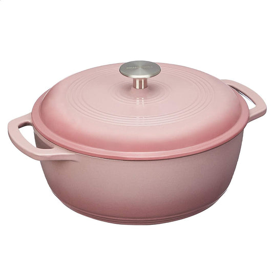 Amazon Basics Enameled Cast Iron Covered Round Dutch Oven, 4.3-Quart, Light Pink