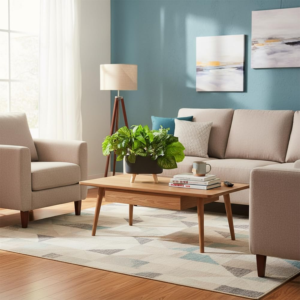 Artificial Green Grass Plants in Rectangular Planter Boxes, Faux Greenery in Decorative Crate Style for Office Table Wedding Kitchen Windowsill Shelf Decor