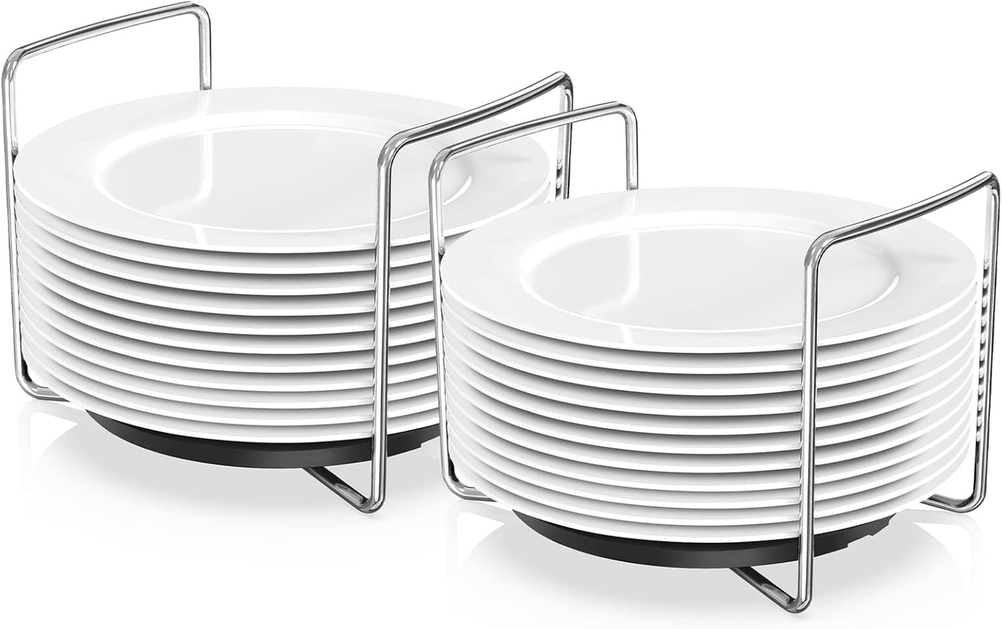 Wisuce Dish Racks for Kitchen Countertop Organizer - Bamboo Plate Holder Adjustable Size | Stainless Steel 304 Portable Handle for Kitchen Drawer Countertop Cupboard Shelf