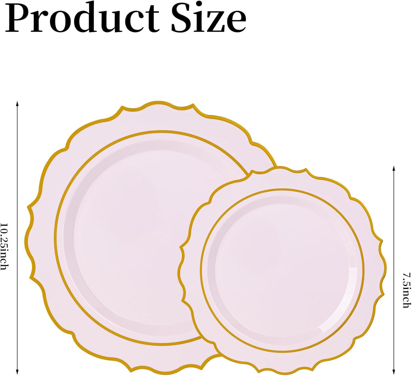 120PCS Pink Plastic Plates, Disposable Elegant Party Plate with Gold Rim, Heavy Duty 60 Dinner and 60 Dessert Fancy Plates for Party and Wedding