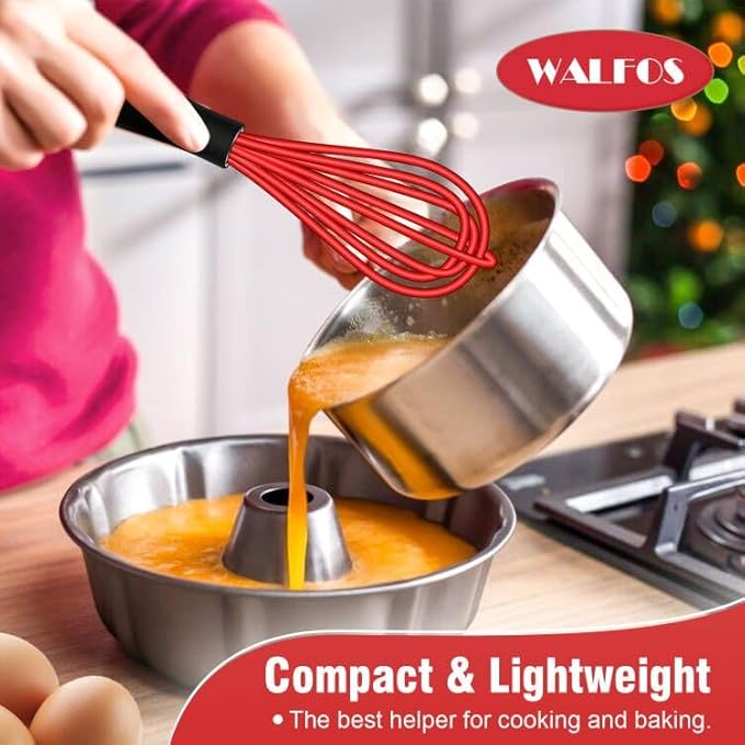 Walfos Mini Whisk Red Small whisk-Non Scatch Rubber Coated Whisk,small silicone whisk 5 & 7 inch Tiny Whisk,Nice for mixing and stirring small batches of powder and sauce in small bowl containers.2pcs