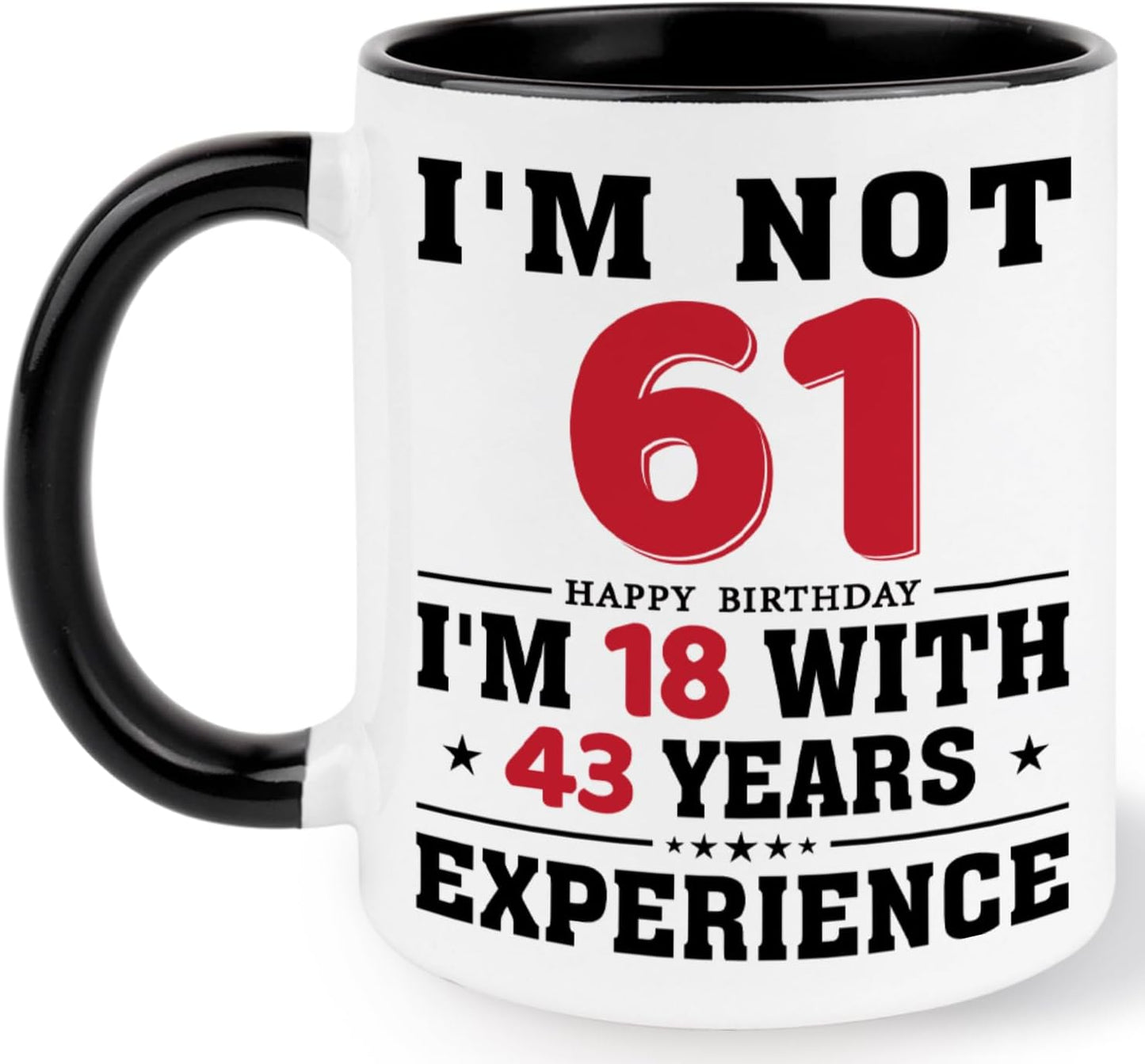 61st Birthday Coffee Mug, 61 year old Birthday Gift Ideas for Men Women Her Him, Red Black 11oz