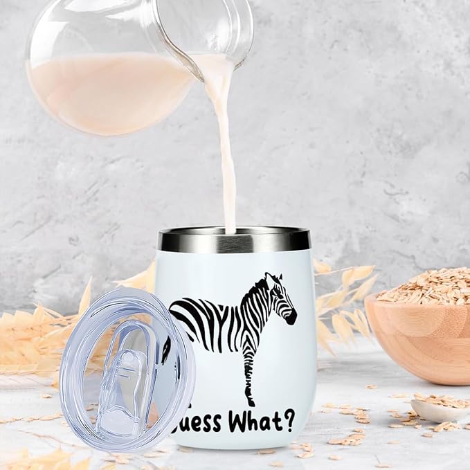 VICBOU Cute Funny 12 oz Tumbler, Wine Tumbler Insulated Wine Glass with Lid, Zebra Gifts Zebra Supplies Accessories for Women Girls Friend Daughter Son Animal Lovers Friendship Christmas Birthday