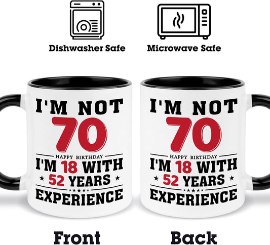 70th Birthday Coffee Mug, 70 year old Birthday Gift Ideas for Men Women Her Him, Red Black 11oz