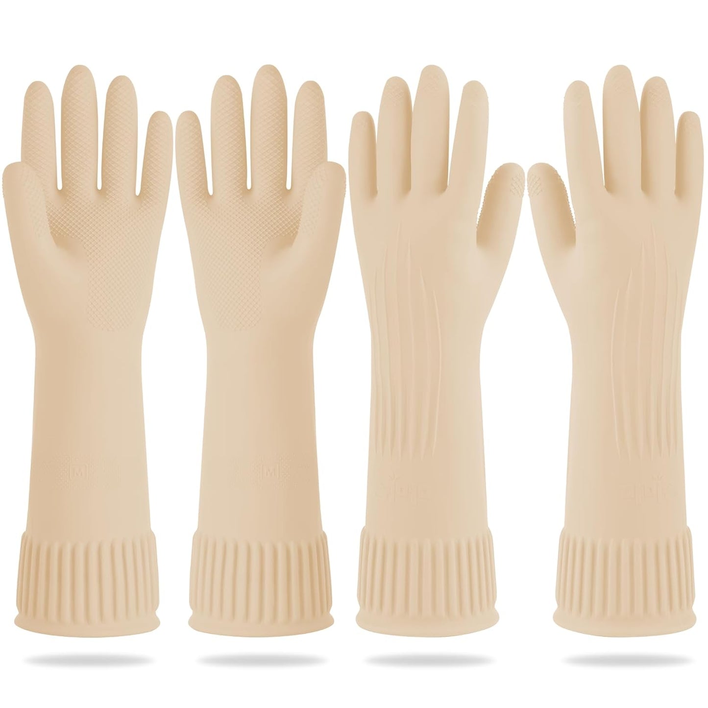 Mamison 2 Pairs Reusable Waterproof Household Dishwashing Cleaning Rubber Gloves, Non-Slip Kitchen Glove (Ivory, Medium (Pack of 2))