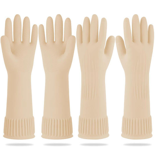 Mamison 2 Pairs Reusable Waterproof Household Dishwashing Cleaning Rubber Gloves, Non-Slip Kitchen Glove (Ivory, Medium (Pack of 2))
