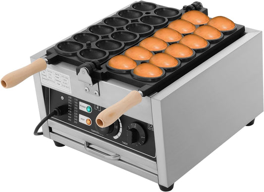 1800W Commercial Egg Bubble Waffle Maker, 12 Grids Electric Waffle Maker Non-Stick Stainless Steel Belgian Waffle Iron w/Time & Temper Adjustable|180°Rotating, Large Waffle Machine for Restaurant
