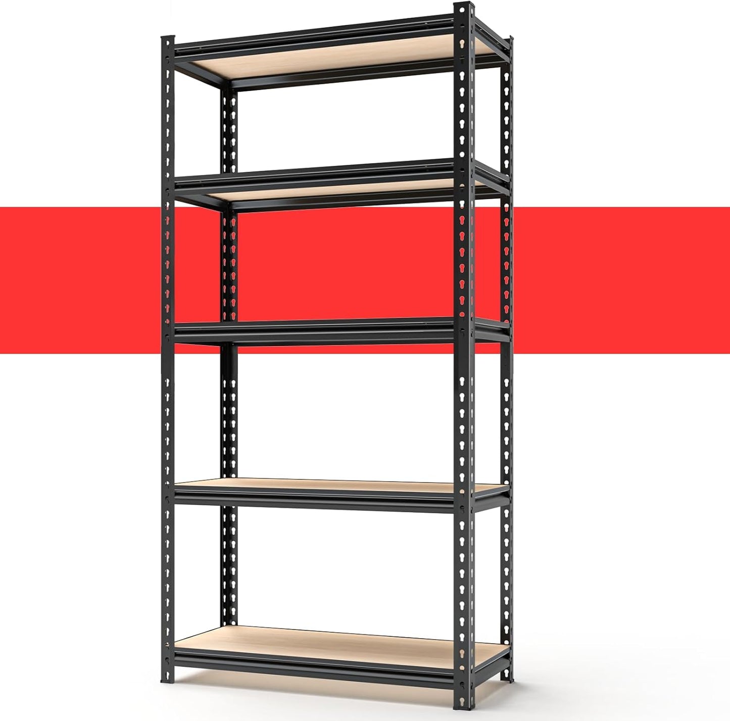 28" W Father&I Industrial Heavy-Dudy Garage Shelving Units/Systems: Metal 5-Tier Storage Shelves Adjustable for Basement/Closet/Tote/Kitchen/Pantry Organization, 60" H*28W *12" D, Black