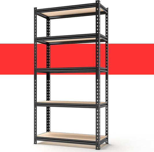 28" W Father&I Industrial Heavy-Dudy Garage Shelving Units/Systems: Metal 5-Tier Storage Shelves Adjustable for Basement/Closet/Tote/Kitchen/Pantry Organization, 60" H*28W *12" D, Black