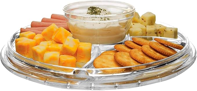 JOEY'Z Extra Large (12") 6 in 1 Acrylic Cake Stand with Dome Lid Multifunctional Serving Platter and Plate, Salad Bowl/Veggie Platter/Punch Bowl/Desert Platter/Chips & Dip - BPA Free