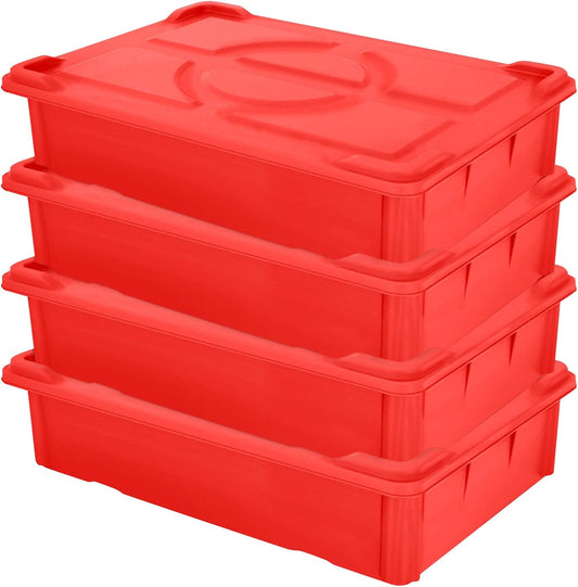 4-Pack Commercial Dough Proofing Box | Pizza/Bread Sourdough Food Storage Containers for Bakeries, Storage Bins with Lids (4 Pack Red, 22.8" L x 15.5" W x 6.1" H)