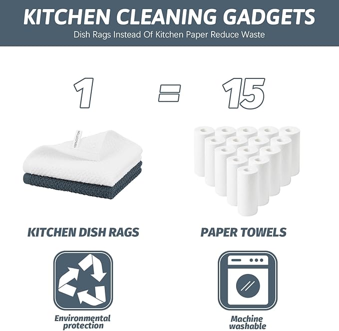 Niallant 4PCS Cotton Terry Dish Rags, Quick Drying Dish Cloths, Kitchen Towels, Grey, 12x12in