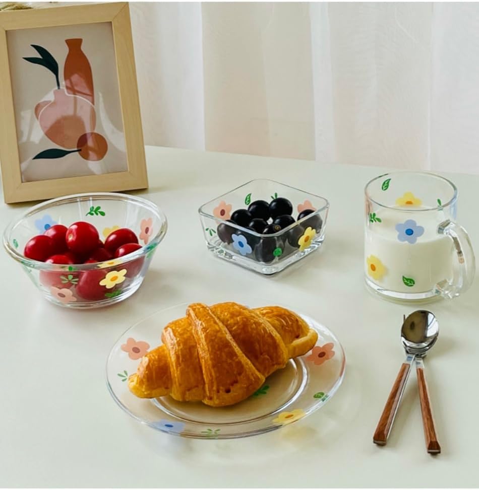 9 OZ Small Flower Candy Dish Floral Candy Bowl Cute Square Glass Bowl for Snack,Dessert,Fruit,Icecream,Yogurt,Dipping,Prep,Mini Clear Serving Bowl,set of 2