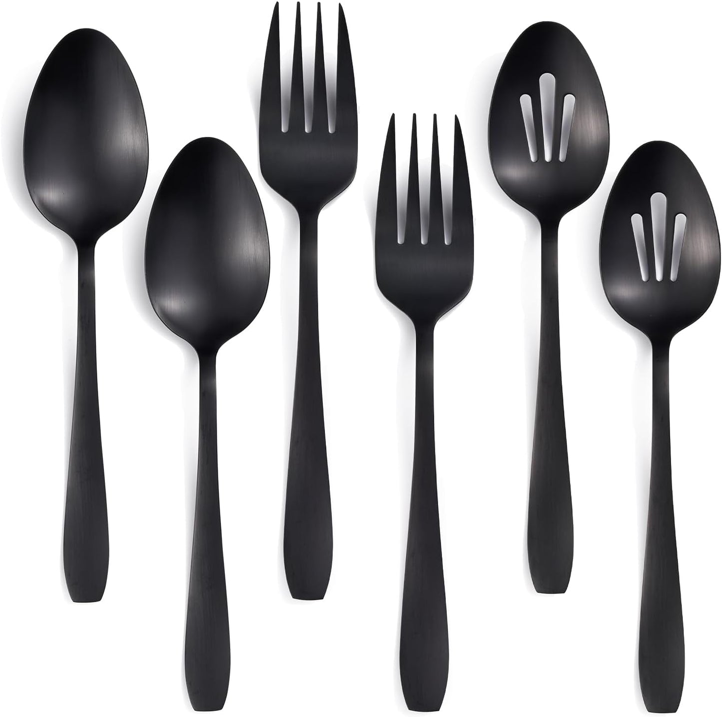 6 Pieces Large Black Serving Utensils, Stainless Steel Catering Buffet Serving Set Hostess Set, Serving Spoon x 2, Slotted Serving Spoon x 2 and Serving Forks x 2 for Party Banquet Cooking