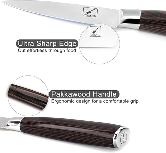imarku Paring Knife - Paring Knives, 3.5 Inch Small Kitchen Knifes - Japanese SUS440A Stainless Steel Fruit Knife, Ergonomic Pakkawood Handle, Ultra Sharp Blade, Unique Gifts for Men and Women