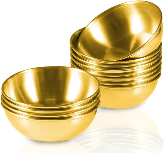 12 Pack 3.5inch Stainless Steel Sauce Dishes Mini Individual Saucers Bowl Round Seasoning Dishes Sushi Dipping Bowl Appetizer Plates, Golden
