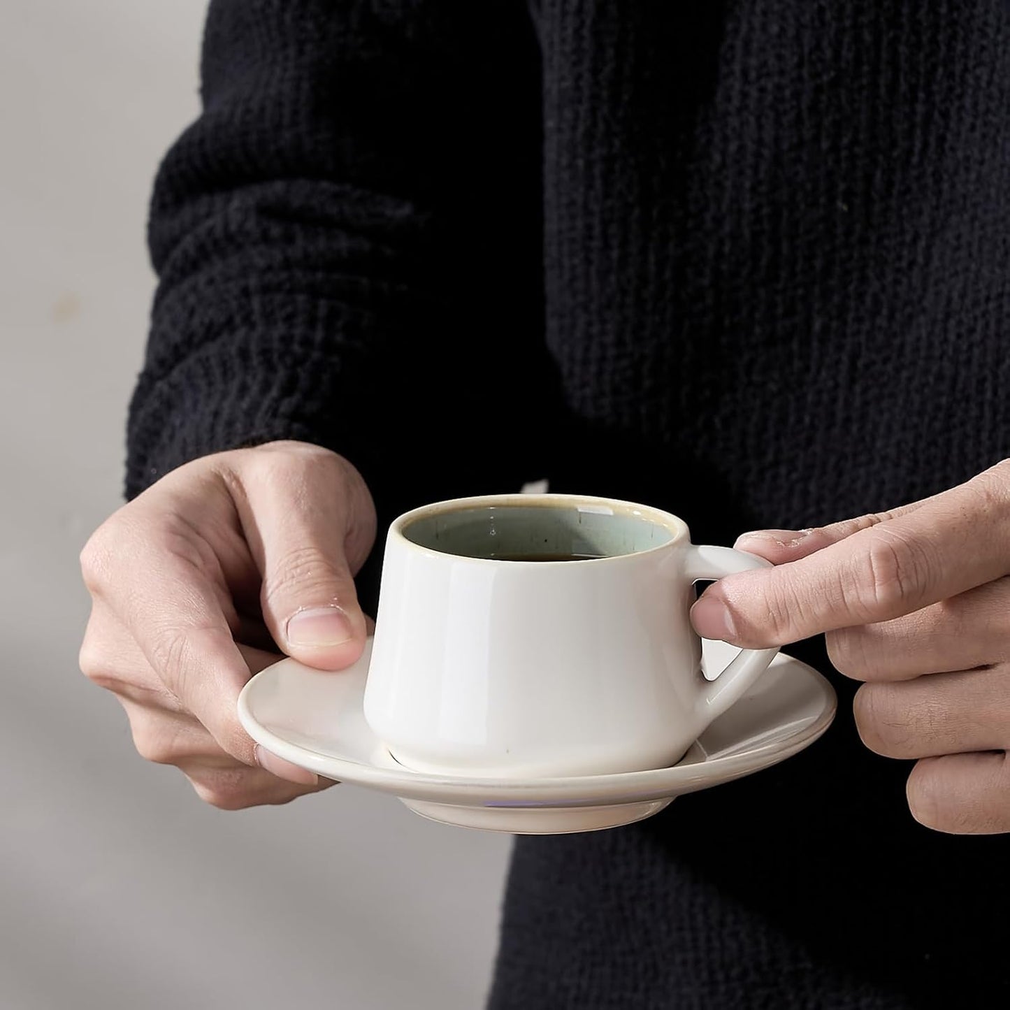 SIDUCAL Espresso Cup Set of 6 [4 oz] Stackable Ceramic Cappuccino Cup with Saucers and Cup Holder,Microwave/Dishwasher Safe,Espresso Demitasse Cups(Green)