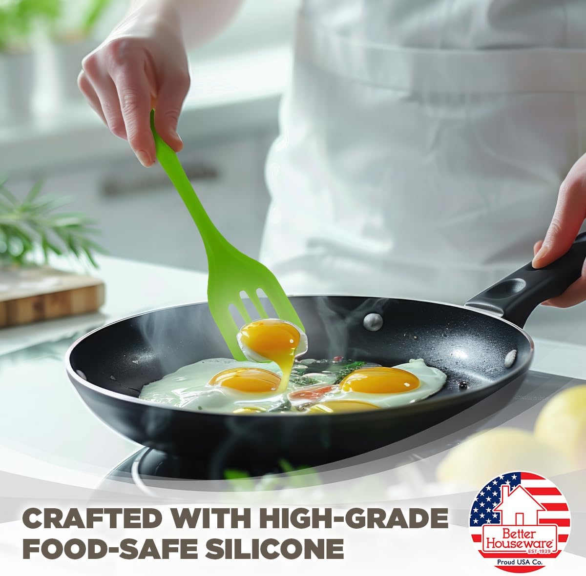 Better Houseware Silicone Cooking Utensil Set - 5 Piece Green Silicone Kitchen Utensils - Stain & Odor Resistant, Heat Resistant, Dishwasher Safe