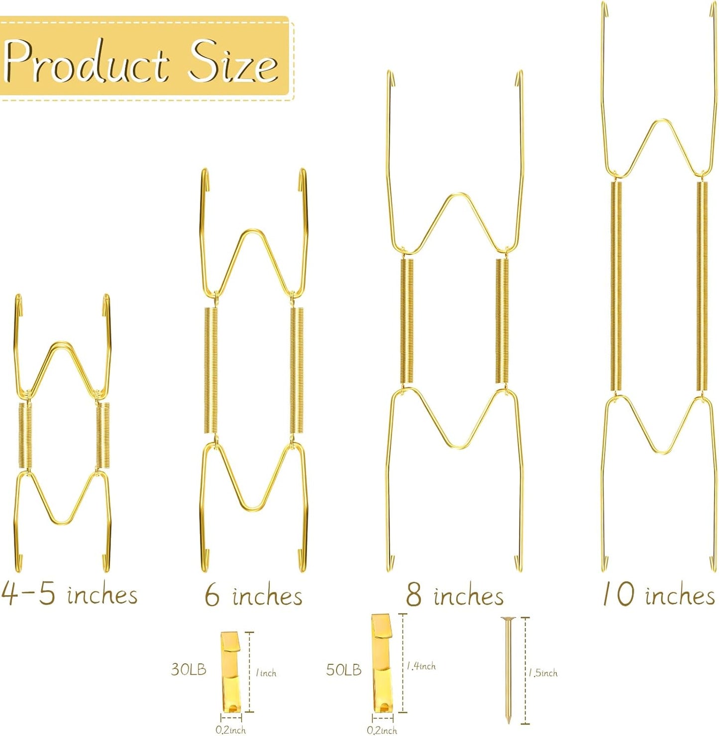 Hotop 20 Pieces Invisible Wall Plate Hangers 4/5/6/8/10 Inches Wall Plate Hangers Stainless Steel Decorative with 20 Pieces Hook with Nails for Decorative Antique and Arts(Gold)