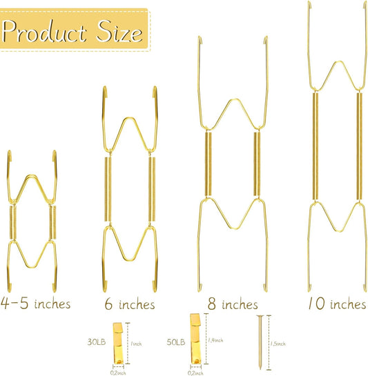 Hotop 20 Pieces Invisible Wall Plate Hangers 4/5/6/8/10 Inches Wall Plate Hangers Stainless Steel Decorative with 20 Pieces Hook with Nails for Decorative Antique and Arts(Gold)