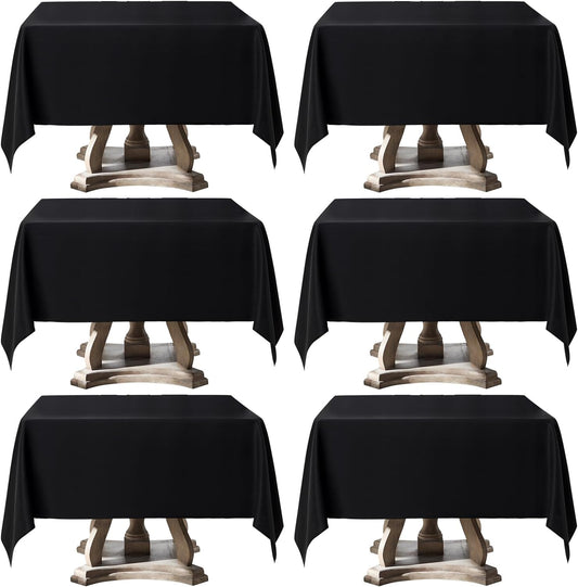 Square Tablecloth 52 x 52 Inch Black 6 Pack Tablecloths Stain-Wrinkle Resistant Washable Polyester Table Cloths for Holiday, Buffet Parties,and Wedding