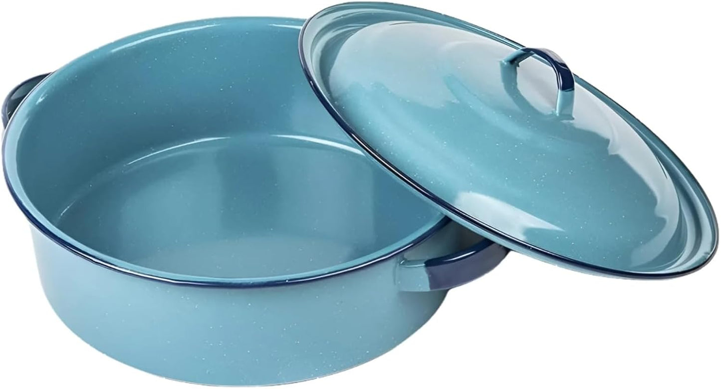 5-Quart Casserole Dish with Lid, Durable Enamel Steel, Oven & Induction Safe Casserole Dishware - Hispanic Dutch Oven for Arroz Con Pollo, Stews, Large Family Meals (Turquoise Blue)
