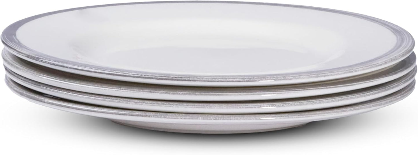 Portmeirion Potter's Brushstroke 8" Dinner Plate (Set of 4) - Handcrafted Earthenware Plates with Accent Rim, Microwave & Dishwasher Safe - Ideal Tableware for Modern & Traditional Dining (Grey)