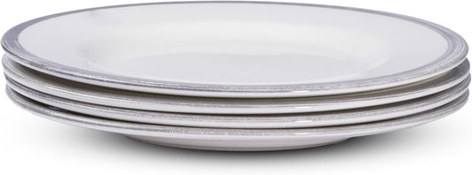 Portmeirion Potter's Brushstroke 8" Dinner Plate (Set of 4) - Handcrafted Earthenware Plates with Accent Rim, Microwave & Dishwasher Safe - Ideal Tableware for Modern & Traditional Dining (Grey)