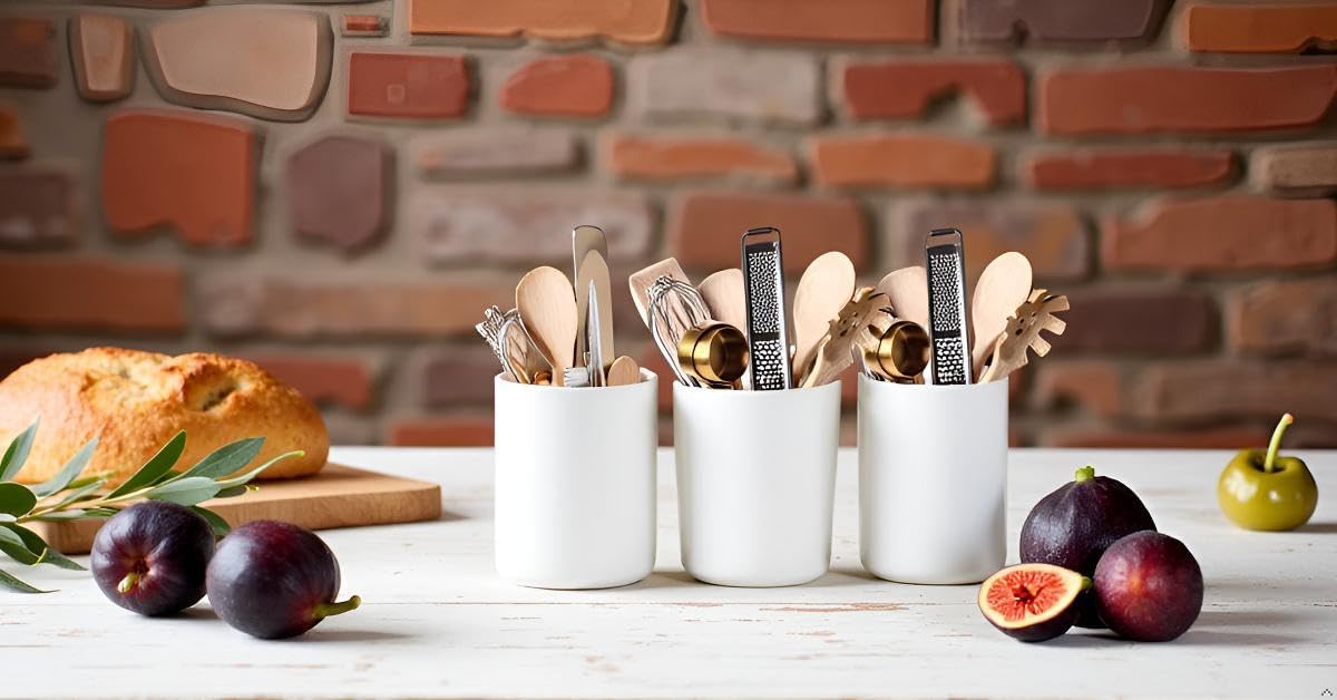 3pcs Silverware Holder for Countertop,Sturdy Porcelain Flatware Holder Decorate Buffet Table