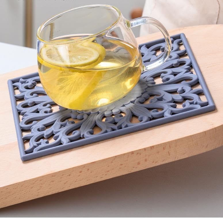 Silicone Trivets for Hot Dishes-Pots&Pans, Multi-Use Carved Trivet Mat, Insulated Silicone Mats, Flexible Square Trivet for Countertop&Tabletop, Pot Holders Hot Pads Set 3 Grey