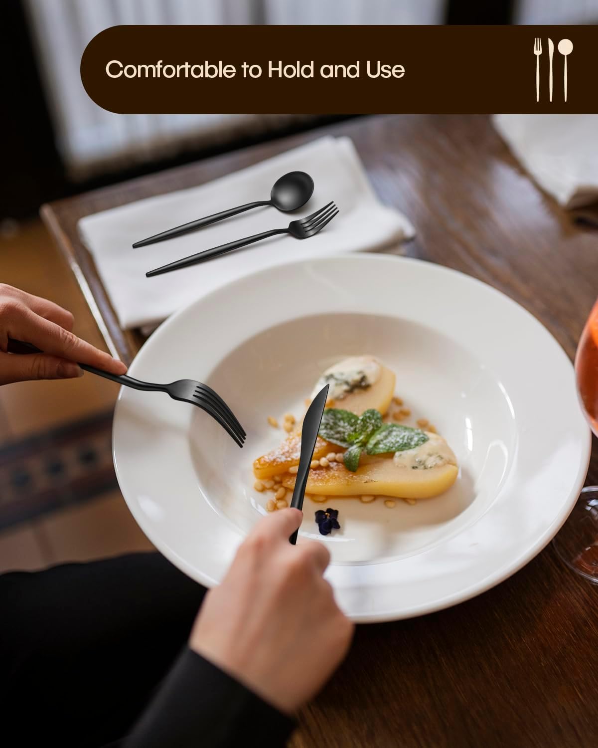 Stapava Matte Black Silverware Set for 8, 40-Piece Stainless Steel Flatware Sets, Satin Finish Cutlery Include Forks Spoons and Knives Set for Home Restaurant Hotel, Dishwasher Safe Utensils