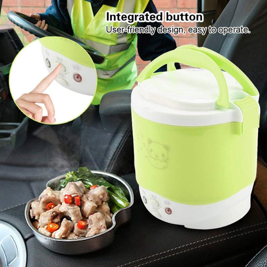 Mini Rice Cooker, 1l 12v 100w Non Stick Rice Maker Portable Food Steamer for Travel Cars Camping Cooking (Green)