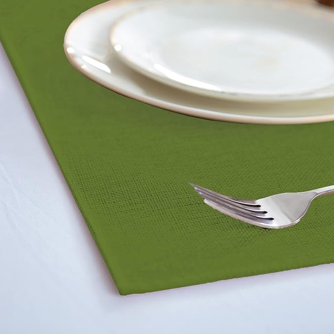 Linen Fabric Placemats Set of 4, Machine Washable, Heat Resistant, Wrinkle Free, Thick Polyester Kitchen Place Mats for Dining Table (Green)