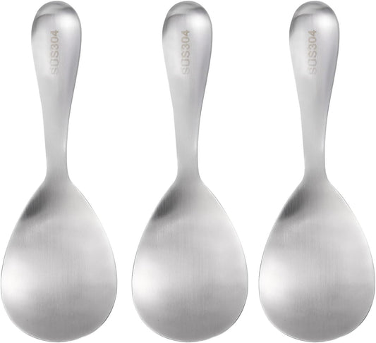 uxcell 3 Pcs Stainless Steel Rice Paddle Non-Stick Rice Spoon Metal Rice Serving Spoon Kitchen Utensils Rice Spatula for Home Restaurant, Silver