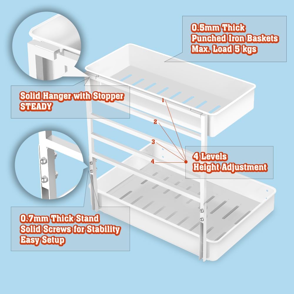 EVERIE Metal Pull Out Slide Shelf Organizer for Framed or Frameless Under Sink CabinetsOrganization in Kitchen, Bathroom, Counter, Cabinets (White, 1 Set)
