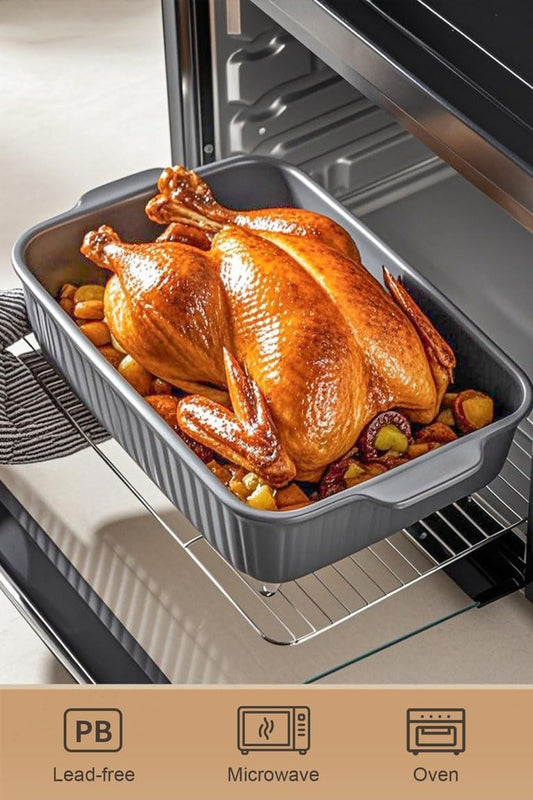 Yachi Ceramic Baking Pan Casserole Dish Set of 3 Pcs Rectangular Bakeware Set Baking Pan with Handle for Steak Beef Roast Chicken spaghetti Lasagna vegetables Microwave, Oven and Dishwasher Safe (Gray)