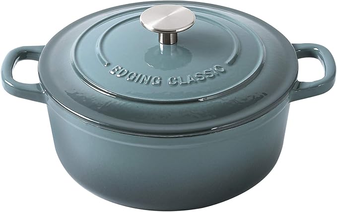 Enameled Cast Iron Round Dutch Oven with Lid Dual Handle Pot Bread Ovens, 7 Quart, Slateblue