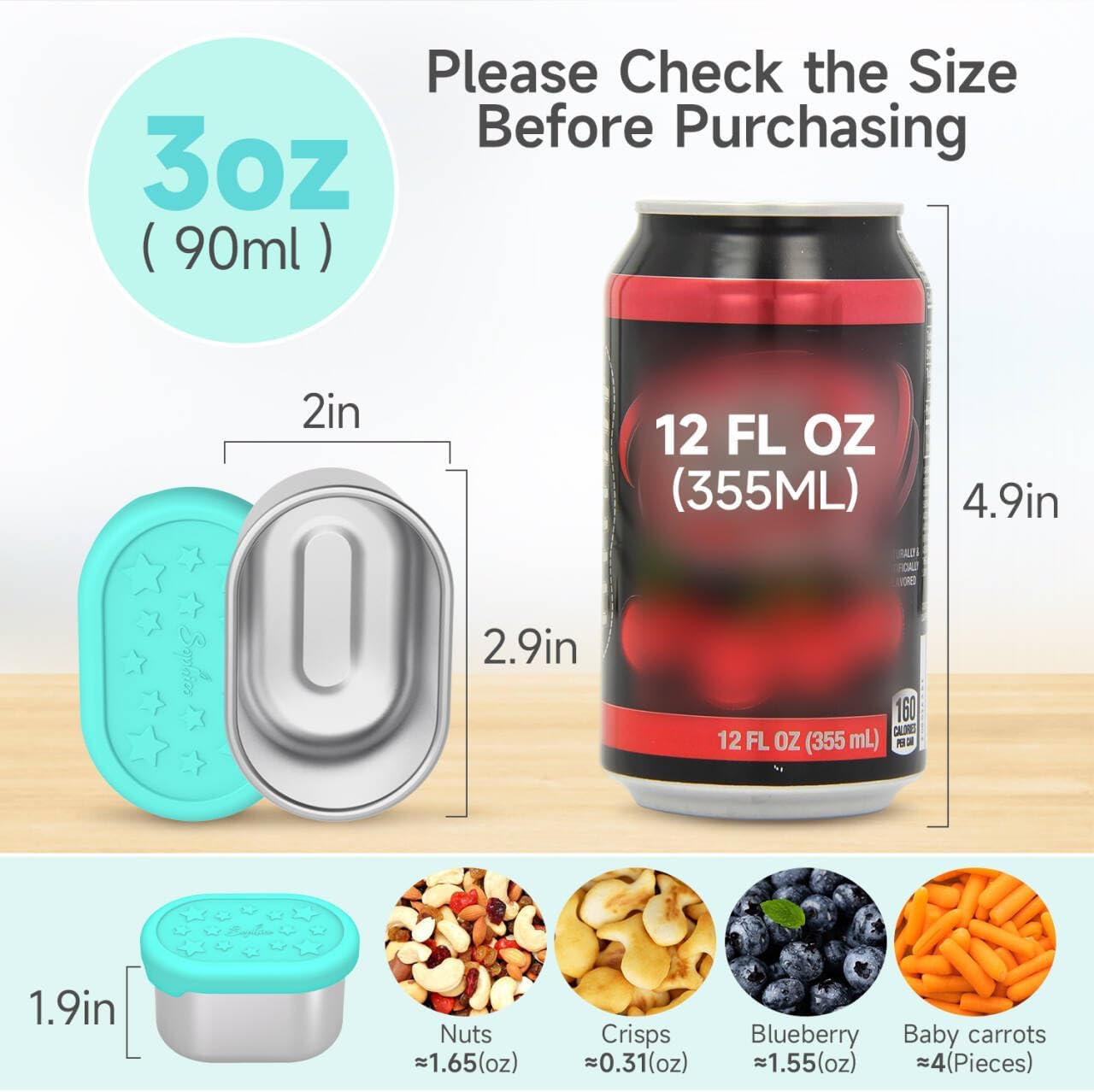 SOPHICO Stainless Steel Salad Dressing Condiment Containers with Leakproof Silicone Lids, 3 oz Mini Sauce Container and Portion Bento Box of Kids Lunch to Go for Snack, Dessert (MIX, 4 PACK)