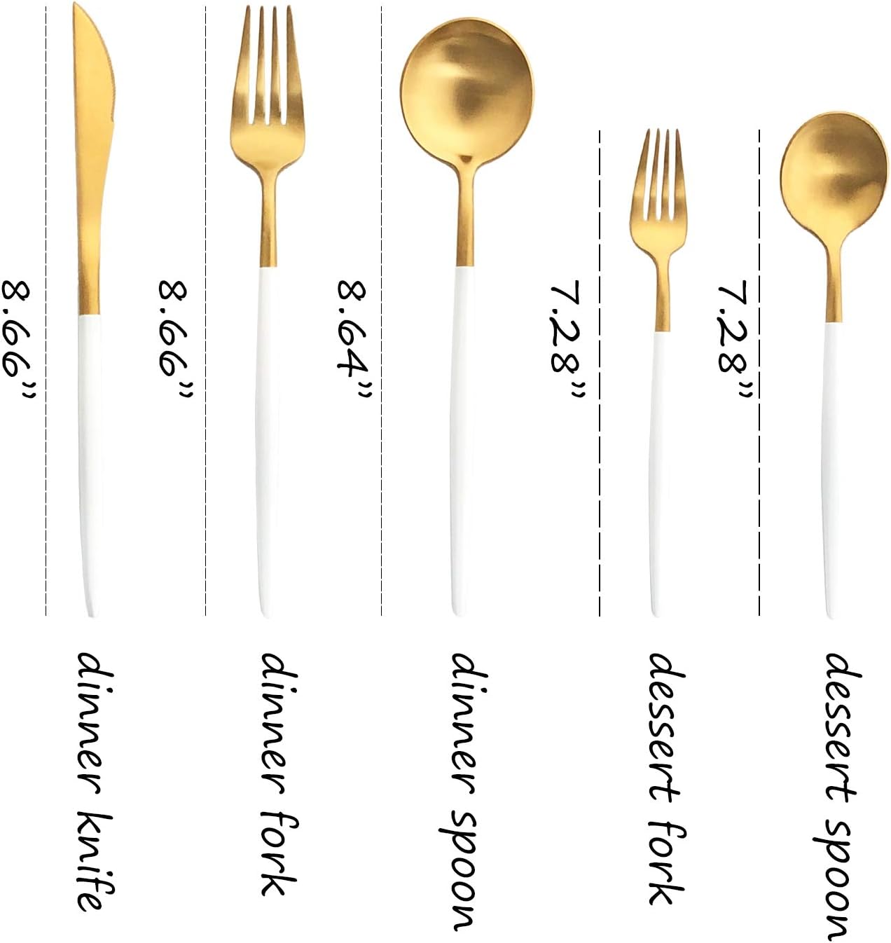 Silverware Set, Hand polished Matte Gold White Flatware Cutlery Set Service for 2, Satin Finish 10 Pieces 18/10 Stainless Steel Utensils Set for Home and Restaurant, Dishwasher Safe