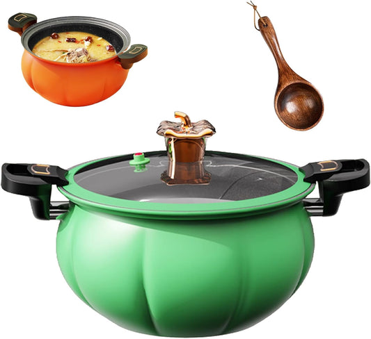 Pumpkin Shaped Micro Pressure Cooker, Orange Cast Iron Pumpkin Shaped Dutch Oven, 8L/7.3Qt Non-Stick Mini Pressure Stone Cooking Pot for Open Flames & Gas Stoves (Green)