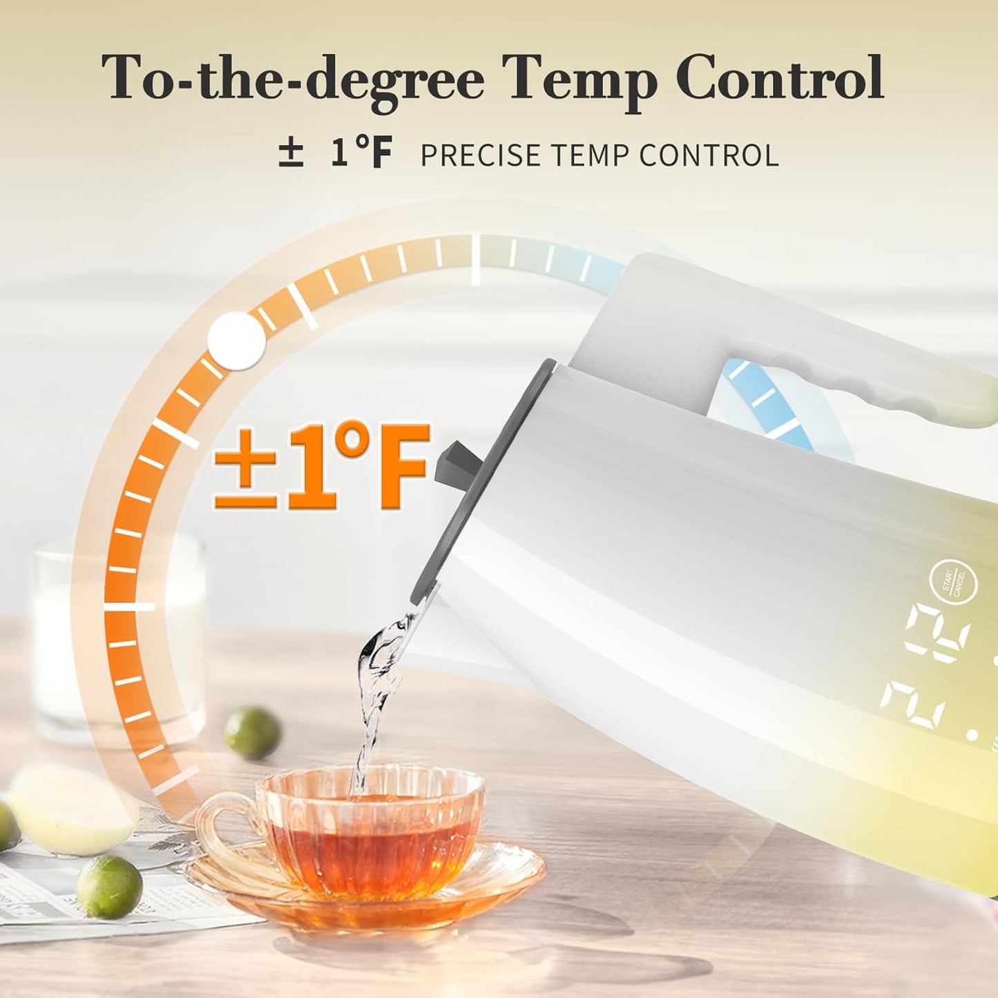 Electric Kettle with 5-Temperature Control,1.25L Cordless,Penguin Shape Design,1200W with Keep Warm and Auto Shut-Off,Perfect for Tea,Coffee & Themed Kitchen(Yellow Gradient)