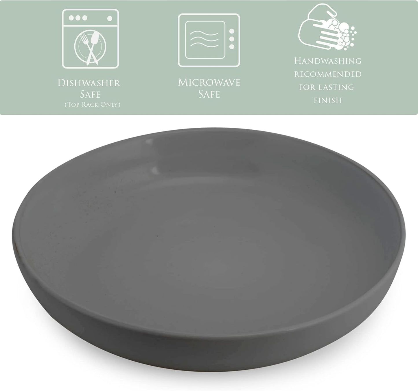Elanze Designs Bistro Glossy Ceramic 8.5 inch Shallow Pasta Dinner Bowls Set of 4 - Perfect for Everyday uses from Italian Style Pasta to Caesar Salad, and Ramen to Pho, Charcoal Grey