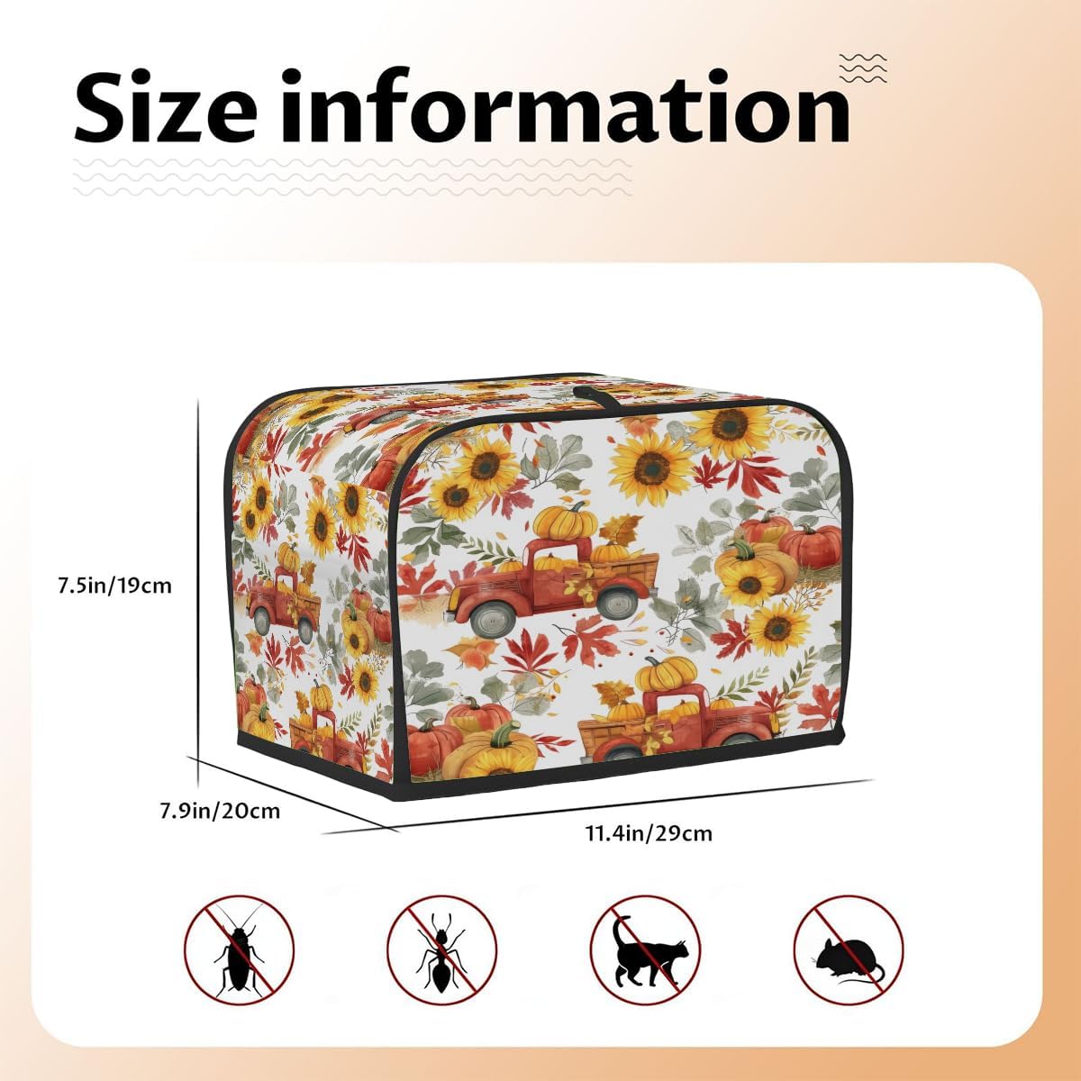 2 Slice Fall Toaster Cover,Thanksgiving Farm Truck Sunflower Small Kitchen Appliance Bread Machine Cover with Pockets,Dust & Fingerprint Protection