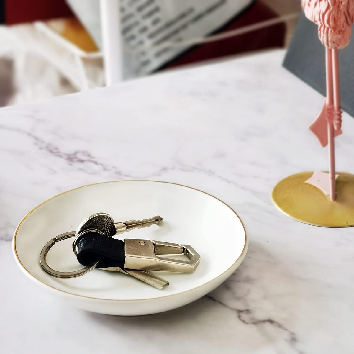 4.75" Ceramic Jewelry Tray, Small Ring Dish Holder Trinket Tray, Catch All Trays for Ring Earring Necklace Key, Christmas Gifts for Women Girls, White