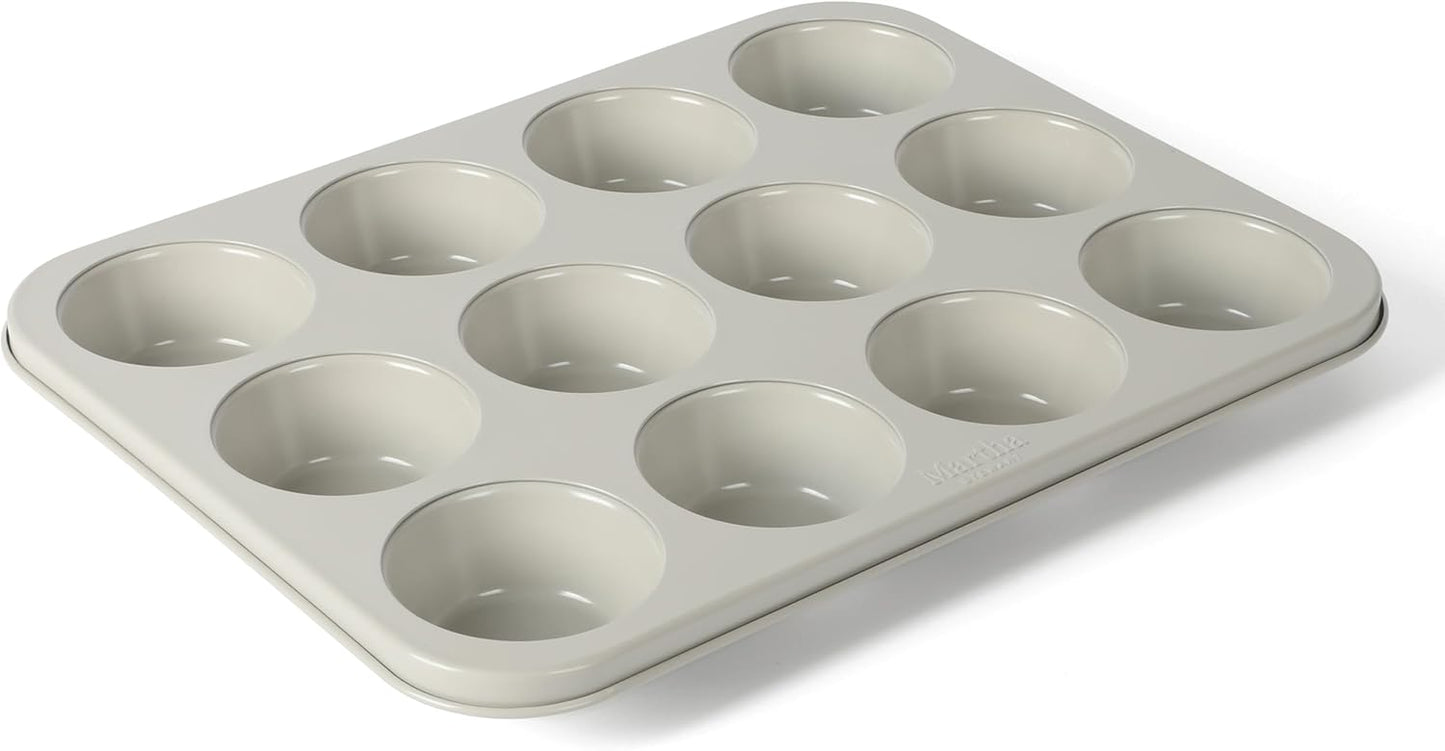 Martha Stewart Gallen 12 Cup Nonstick Carbon Steel Muffin/Cupcake Pan - Cool Grey