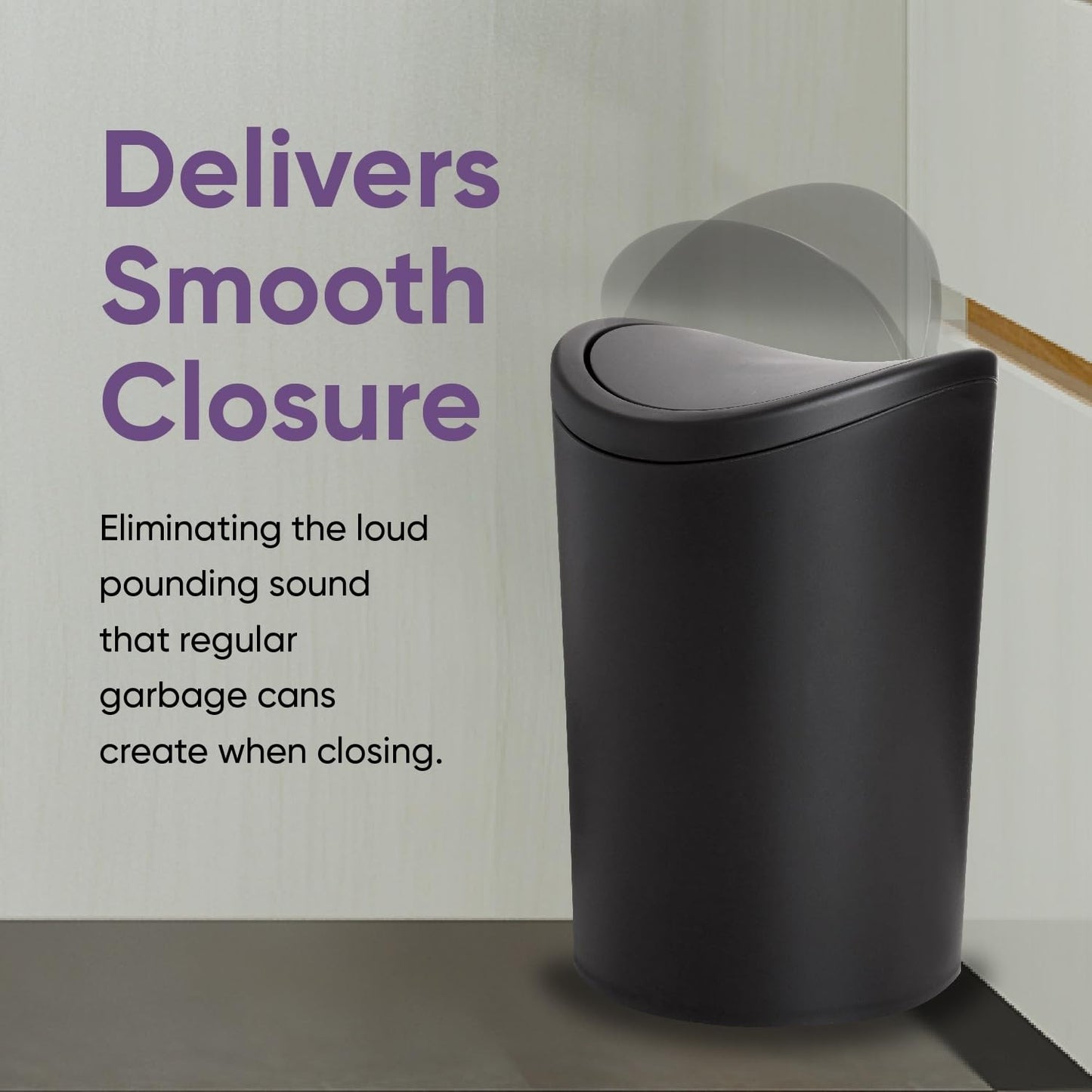 Superio Small Bathroom Trash Can with Lid, Modern Matte Black Mini Waste Bin with Swing Lid (1 1/2 Gallon, 6 Liter) Plastic Garbage Can for Kitchen, Bathroom, Bedroom, Office, Under Desk (1)